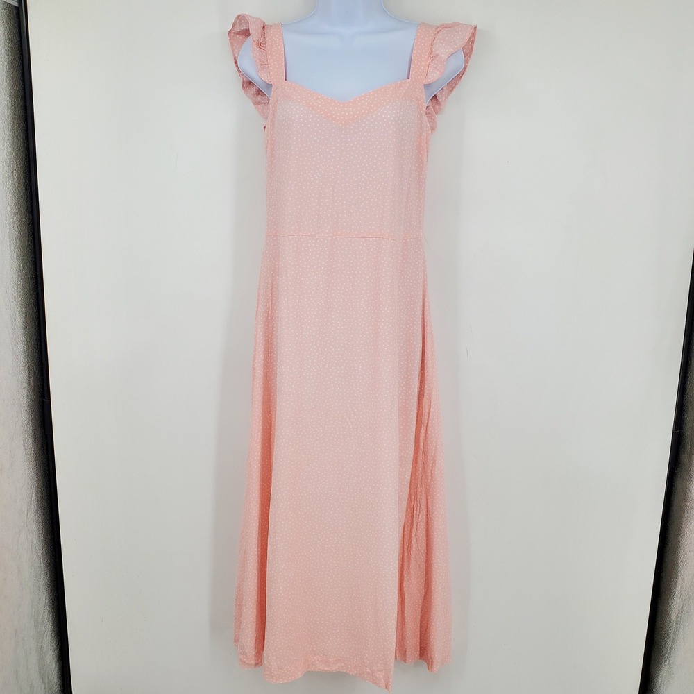 New Loft Ann Taylor Pink Polka Dot Midi Boho Chic Feminine Resort Beach Dress 8